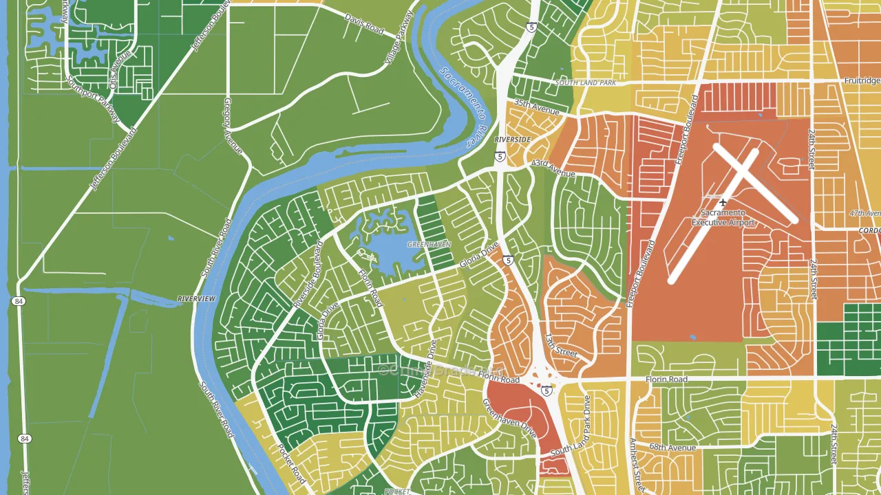 Greenhaven, Sacramento, CA Map of Vandalism Rates