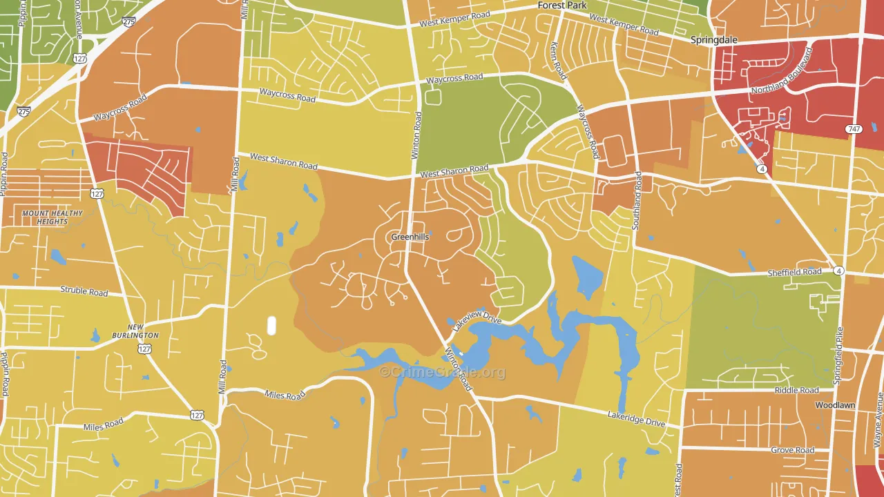 Greenhills, OH Map of Vandalism Rates