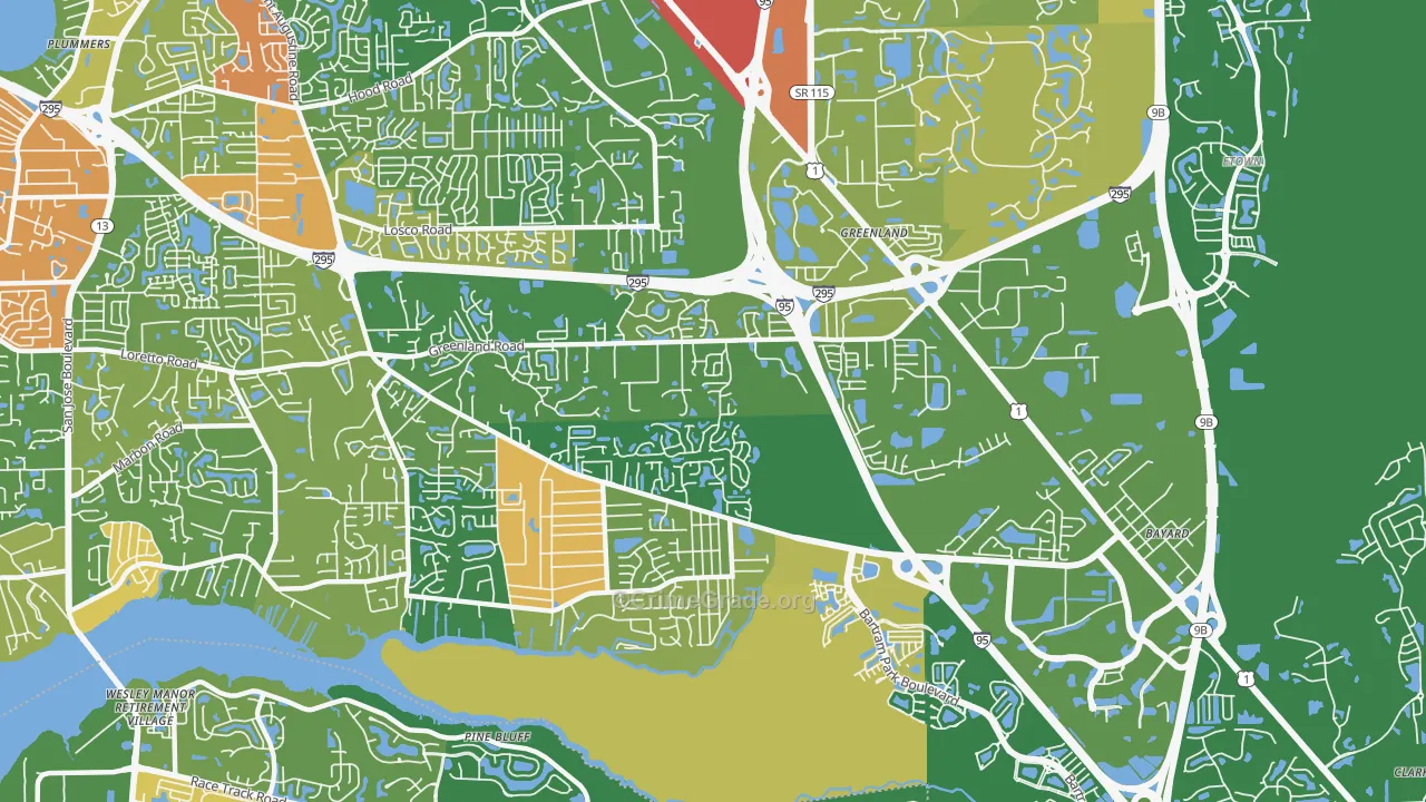 Greenland, Jacksonville, FL Map of Vandalism Rates