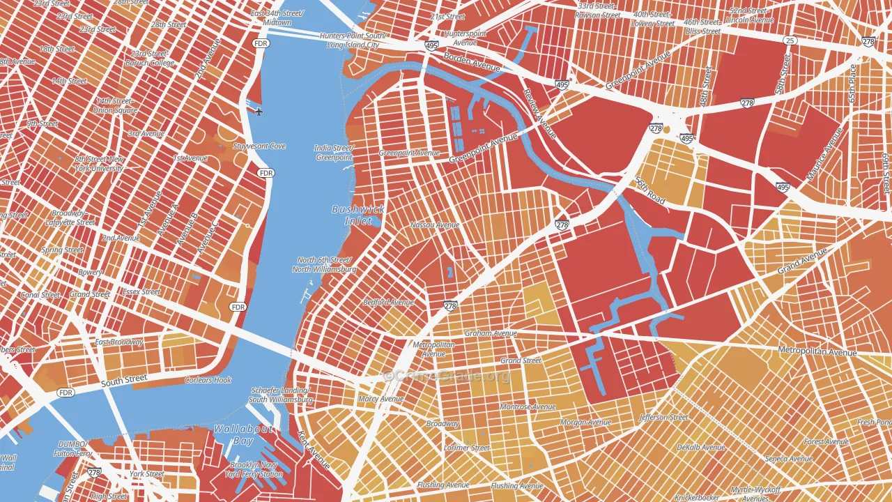Greenpoint, Brooklyn, NY Map of Vandalism Rates
