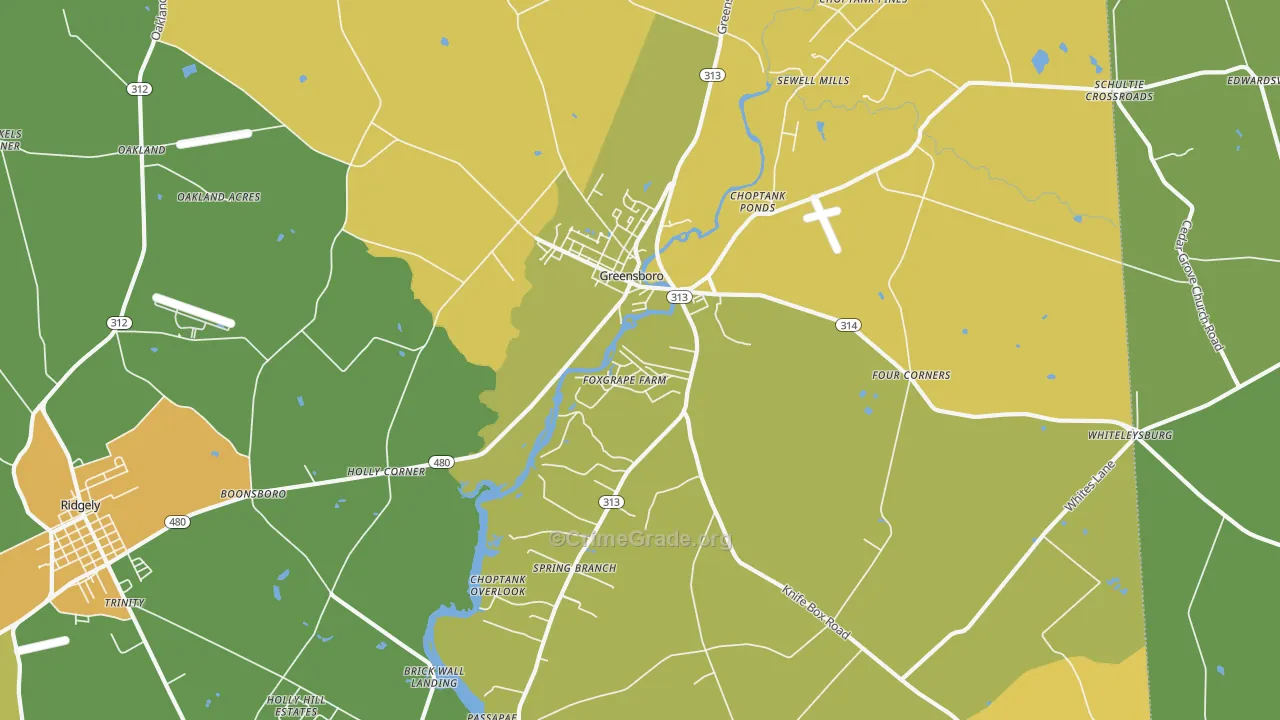 Greensboro, MD Map of Vandalism Rates
