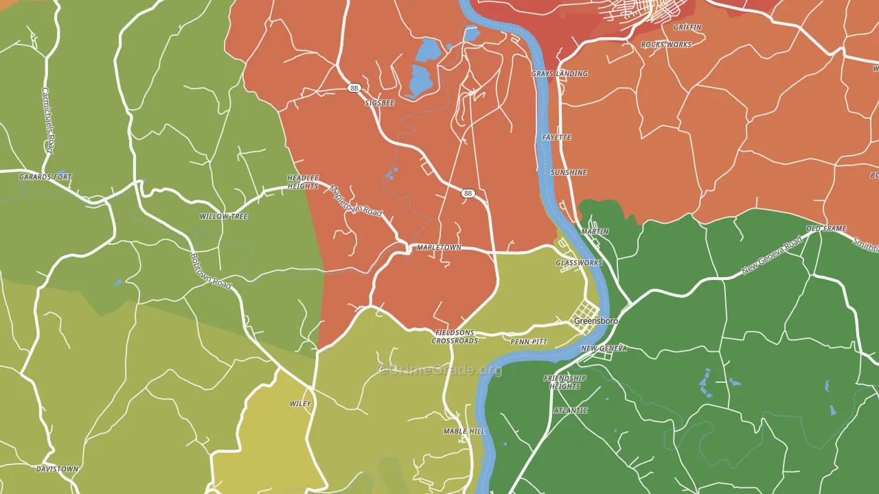 Greensboro, PA Map of Vandalism Rates