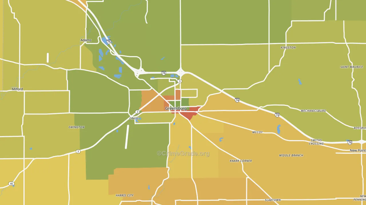 Greensburg, IN Map of Vandalism Rates