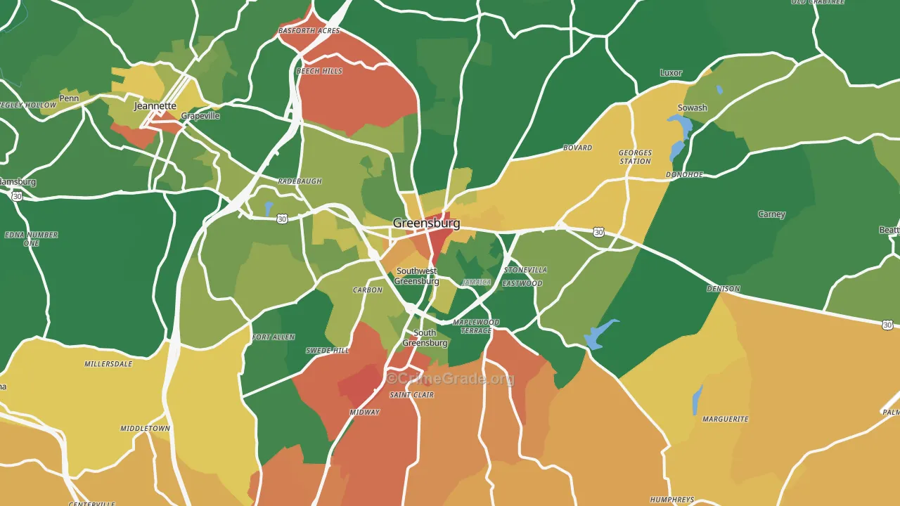 Greensburg, PA Map of Vandalism Rates