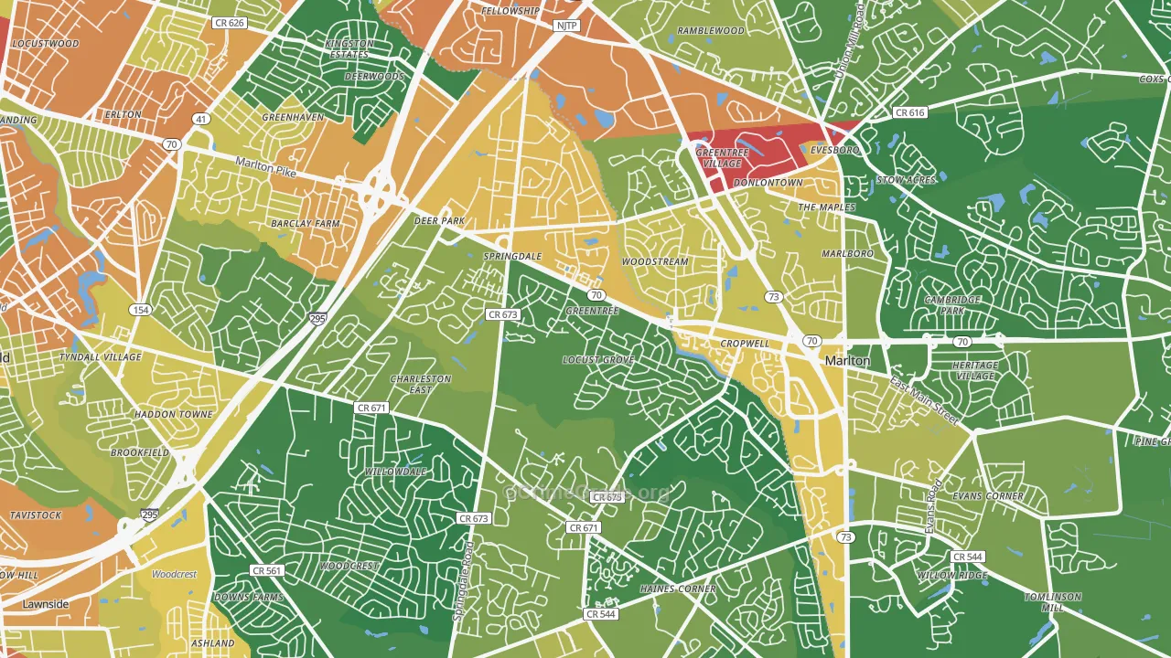Greentree, NJ Map of Vandalism Rates