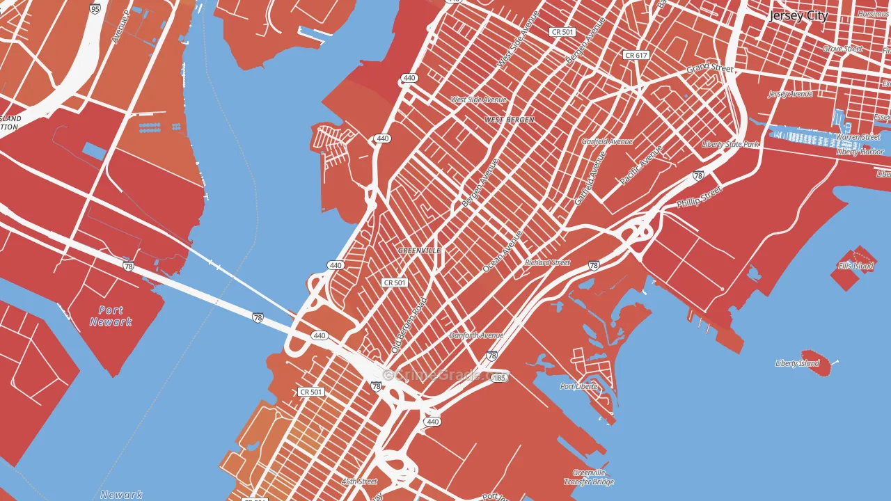 Greenville, Jersey City, NJ Map of Vandalism Rates