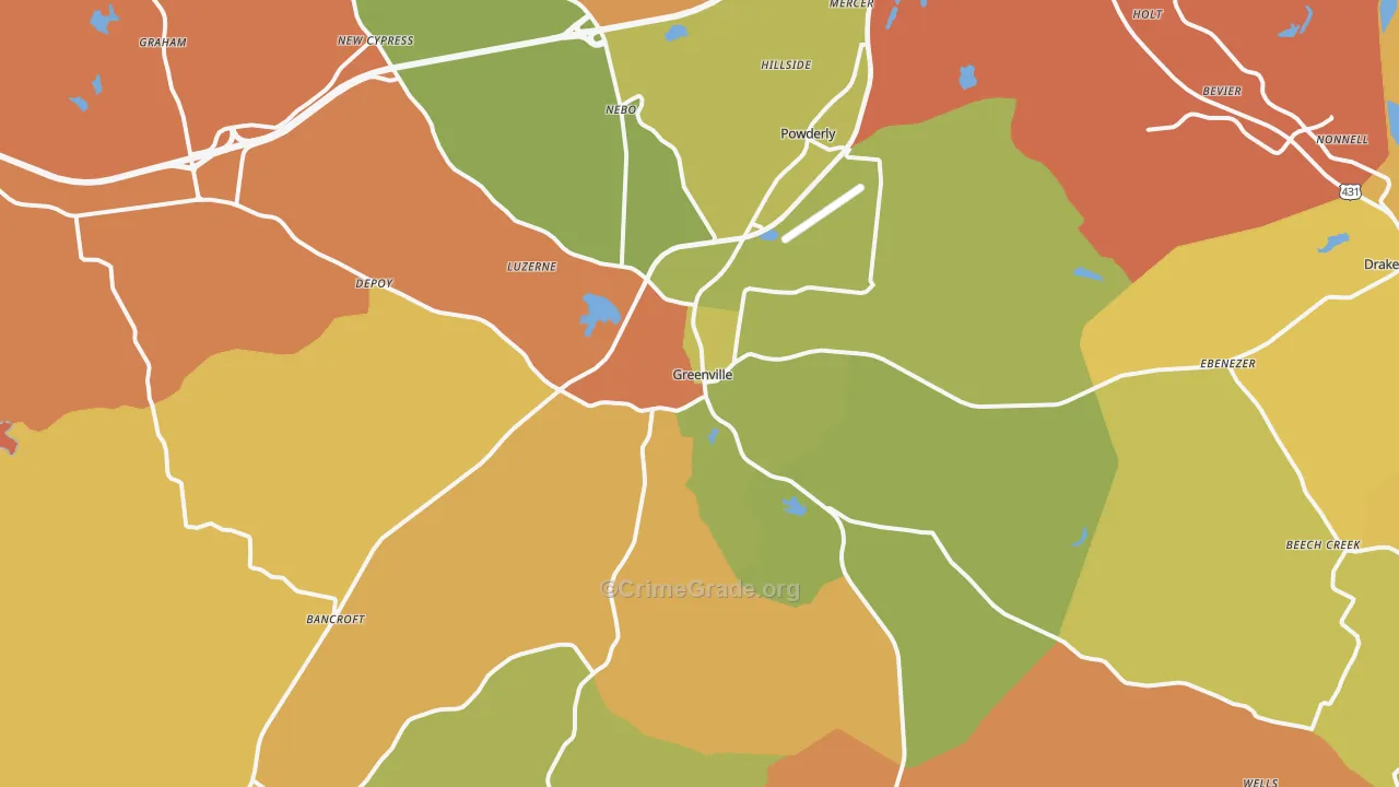 Greenville, KY Map of Vandalism Rates