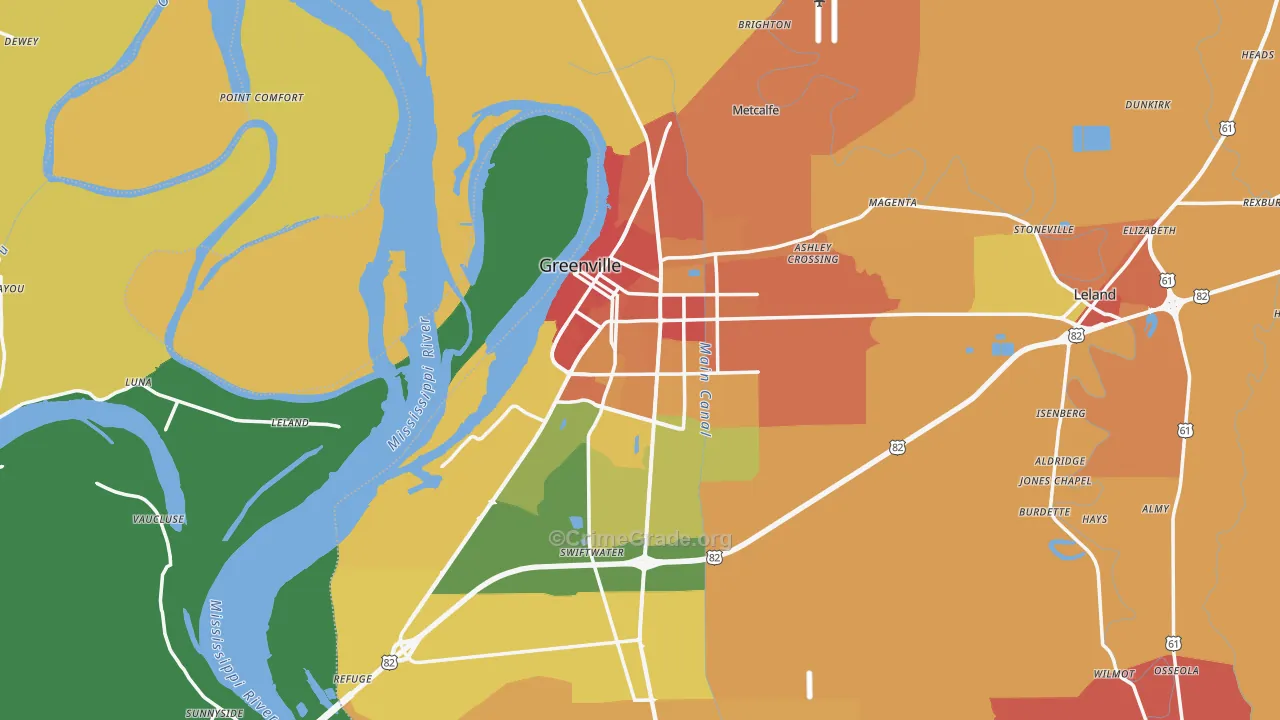 Greenville, MS Map of Vandalism Rates