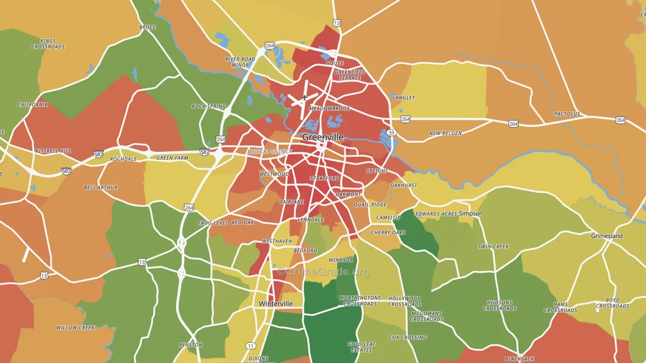 Greenville, NC Map of Vandalism Rates