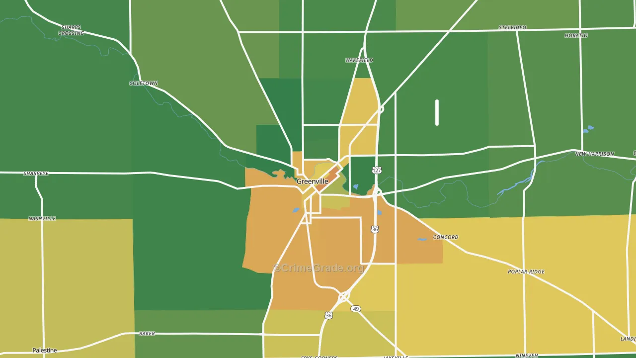 Greenville, OH Map of Vandalism Rates