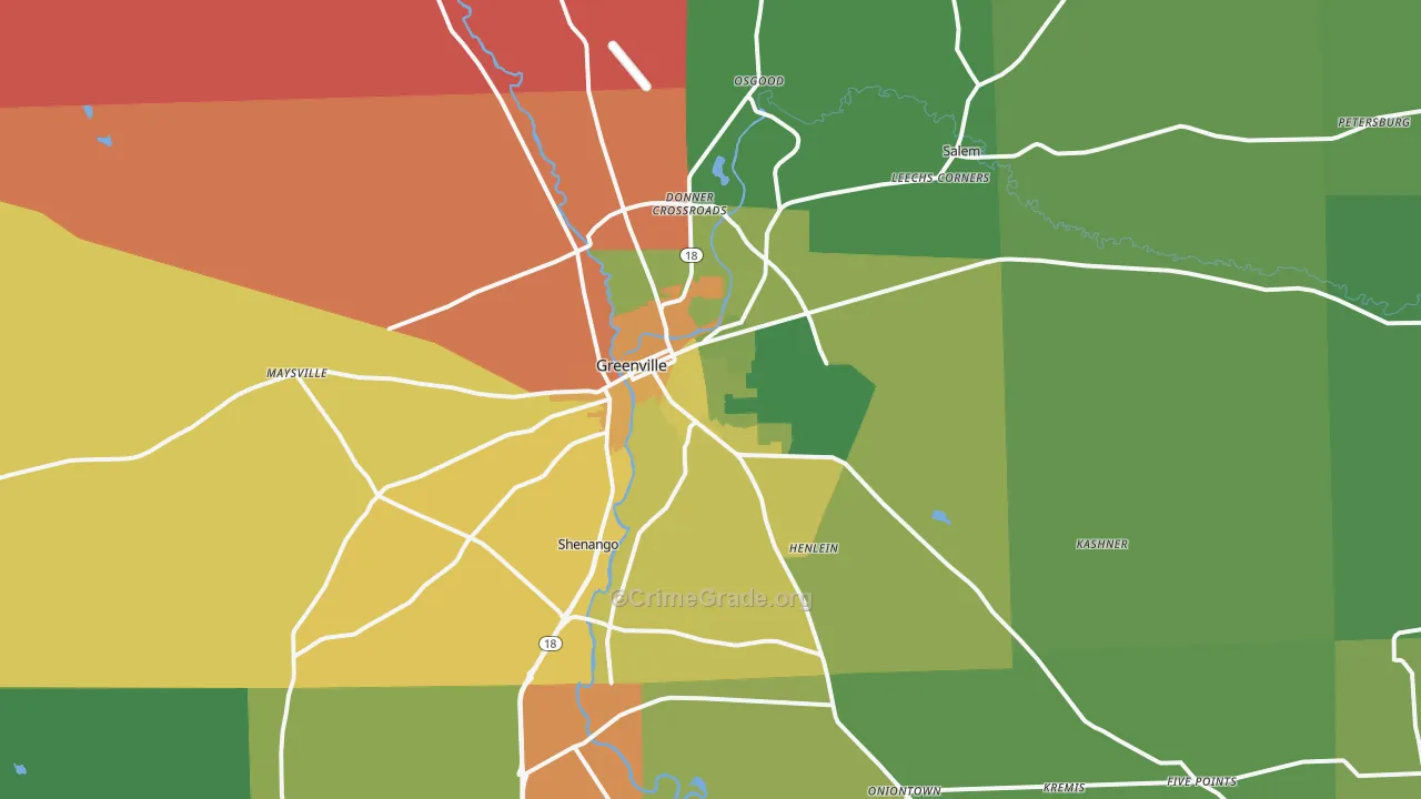 Greenville, PA Map of Vandalism Rates