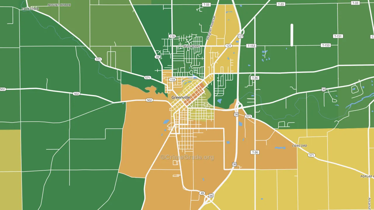 Greenville South Broadway Historic District, Greenville, OH Map of Vandalism Rates
