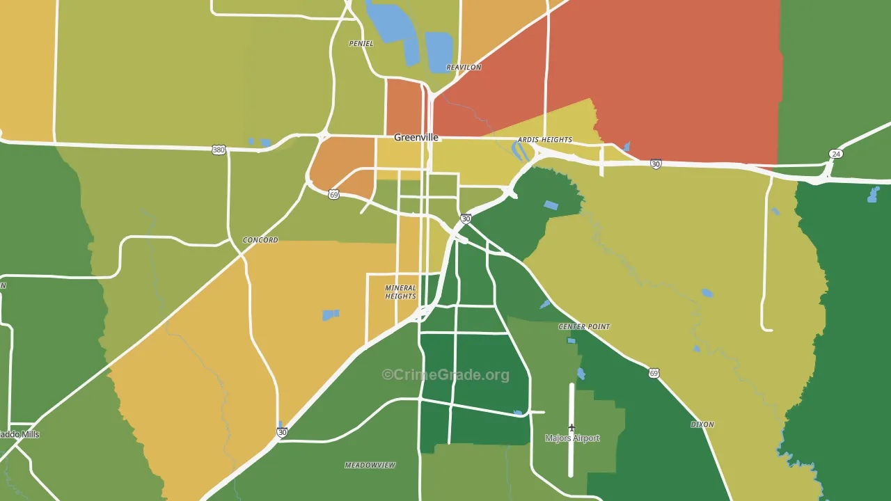 Greenville, TX Map of Vandalism Rates