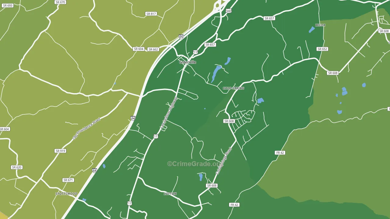 Greenville, VA Map of Vandalism Rates