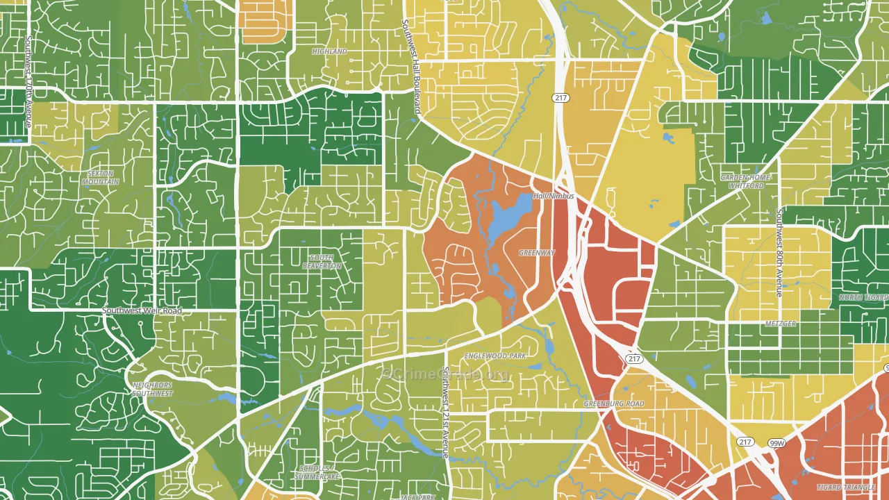 Greenway, Beaverton, OR Map of Vandalism Rates