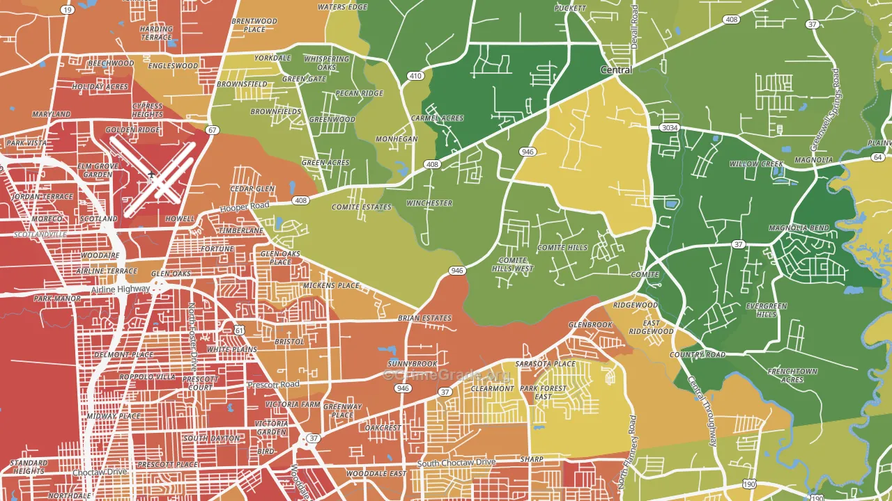 Greenwell Springs-Central Area, Baton Rouge, LA Map of Vandalism Rates