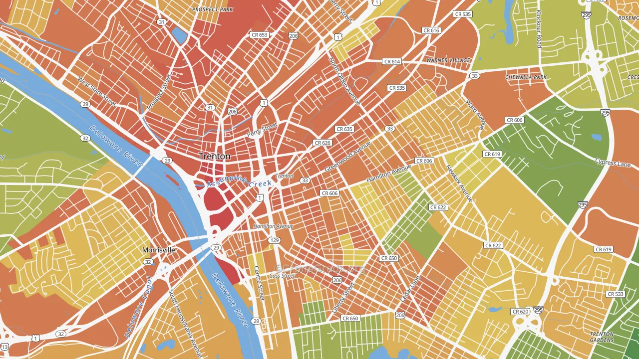 Greenwood and Hamilton, Trenton, NJ Map of Vandalism Rates