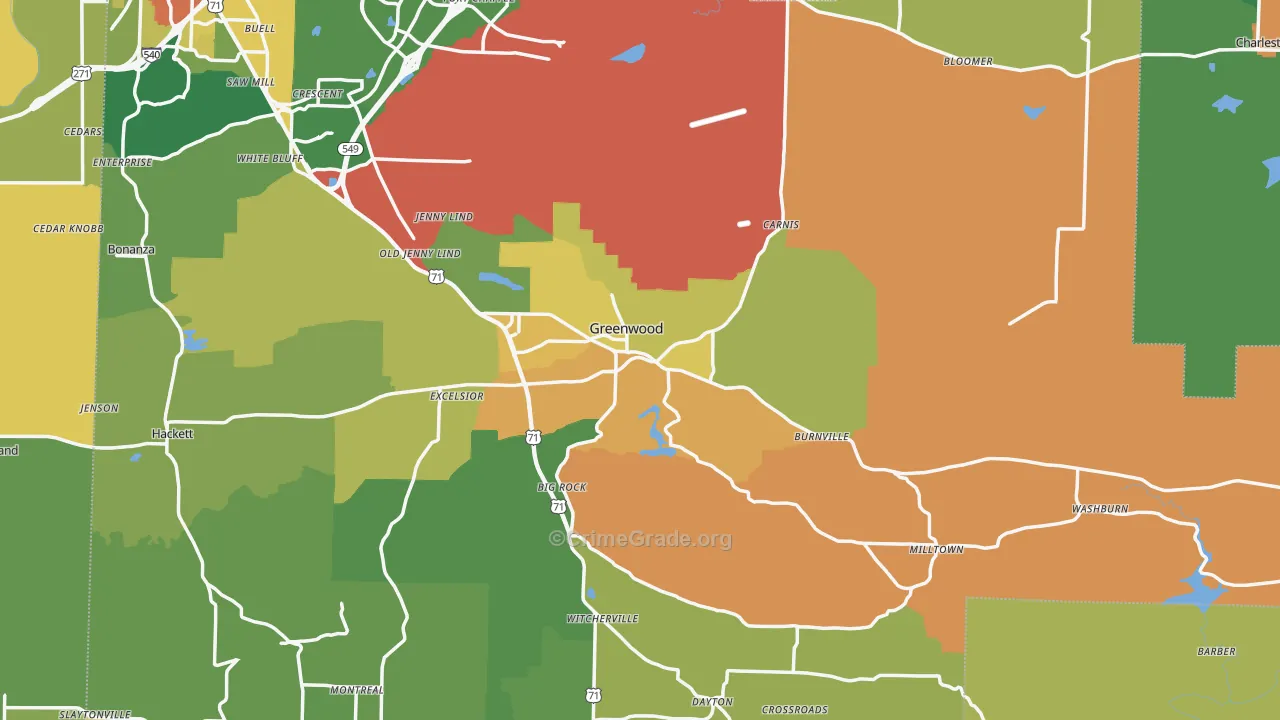Greenwood, AR Map of Vandalism Rates