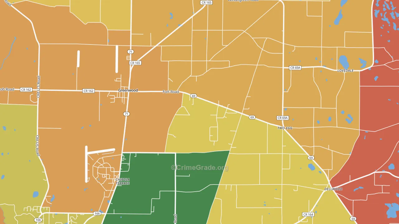 Greenwood, FL Map of Vandalism Rates