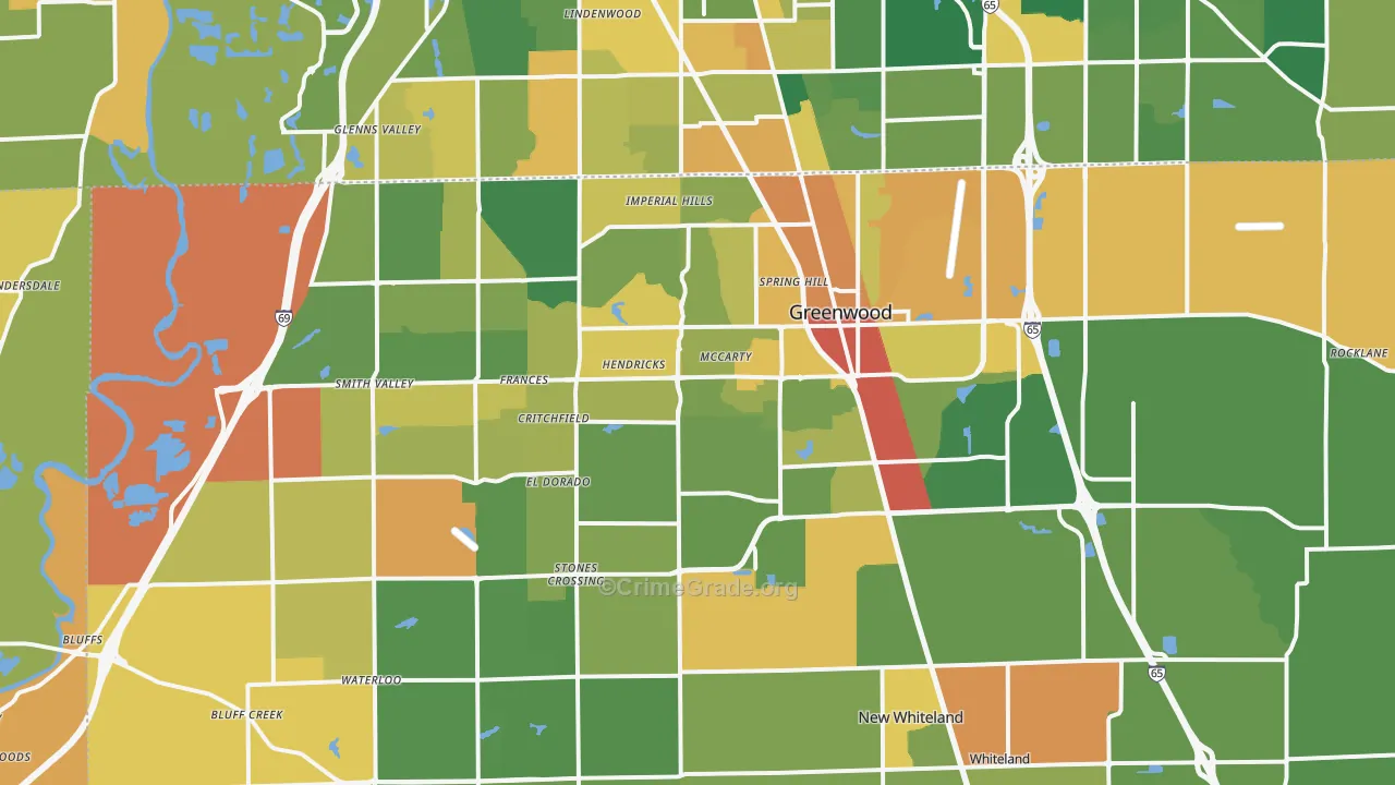 Greenwood, IN Map of Vandalism Rates