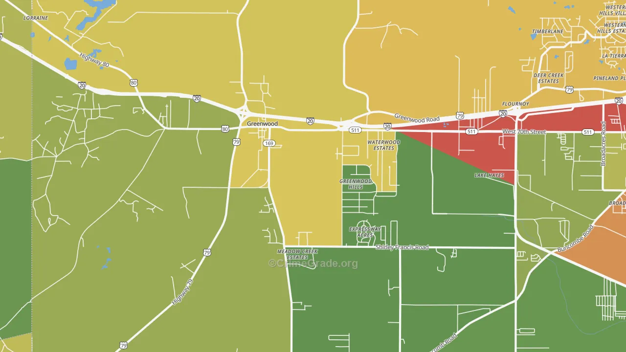 Greenwood, LA Map of Vandalism Rates