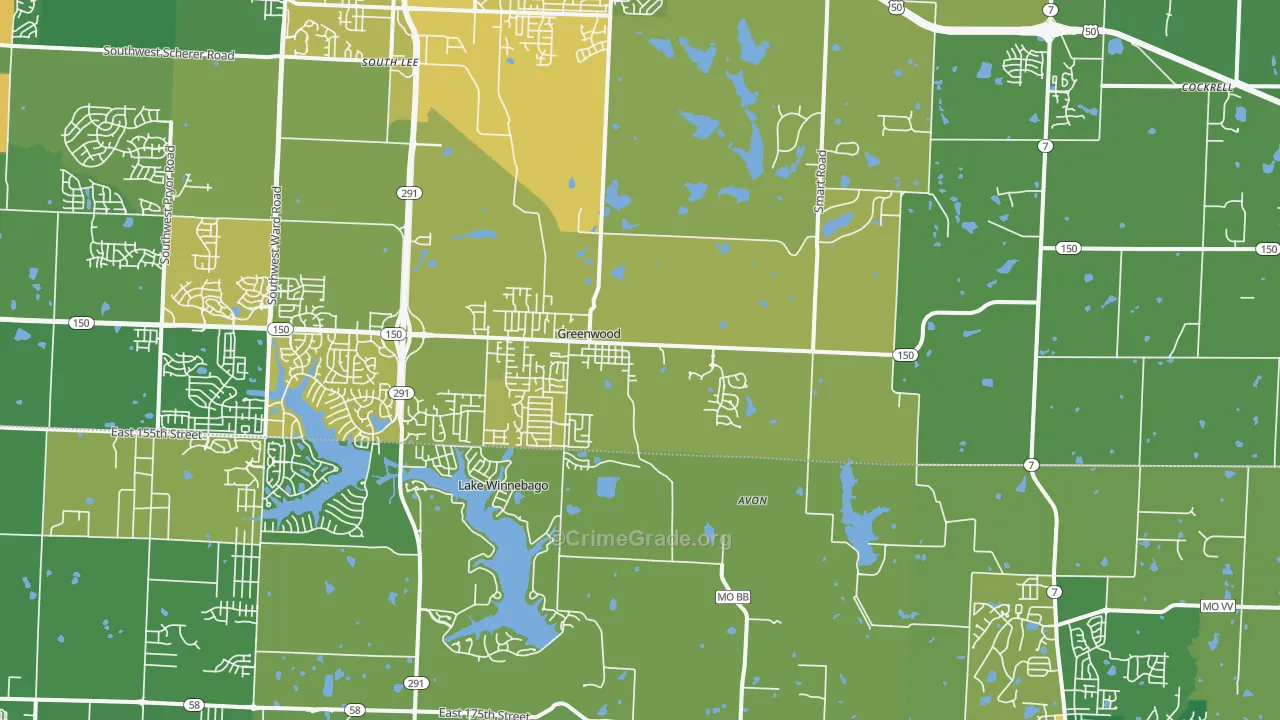 Greenwood, MO Map of Vandalism Rates