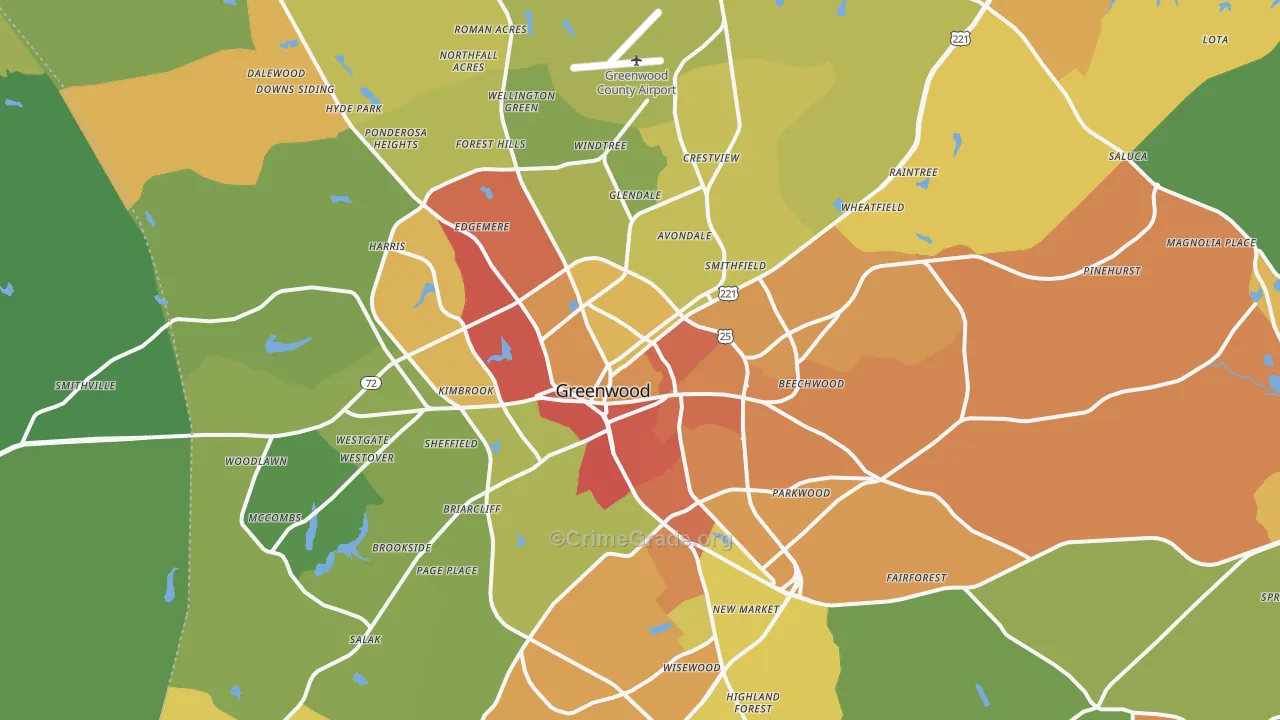 Greenwood, SC Map of Vandalism Rates