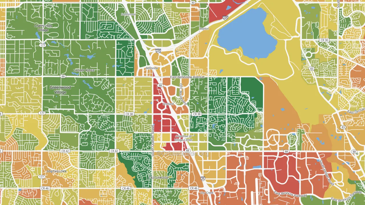 Greenwood Village, CO Map of Vandalism Rates