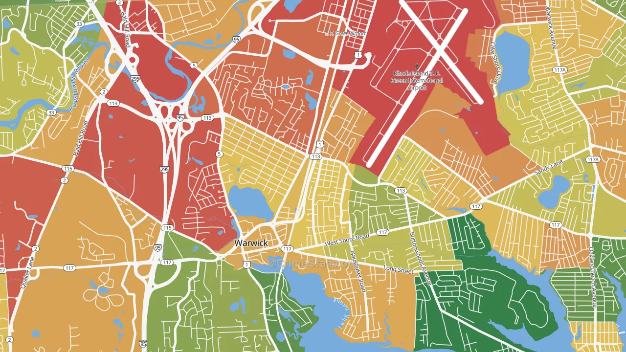 Greenwood, Warwick, RI Map of Vandalism Rates