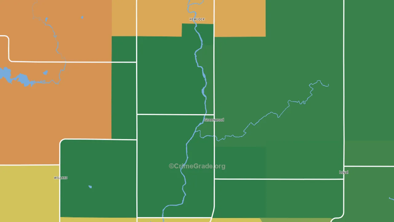 Greenwood, WI Map of Vandalism Rates