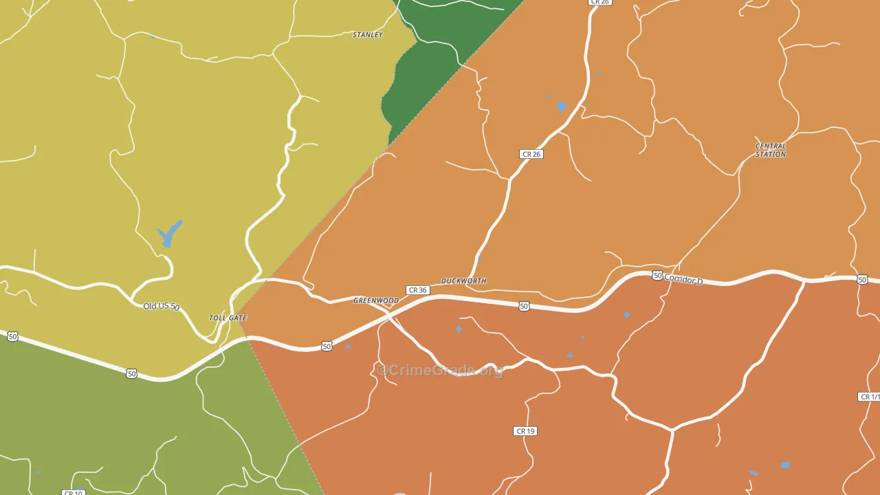 Greenwood, WV Map of Vandalism Rates