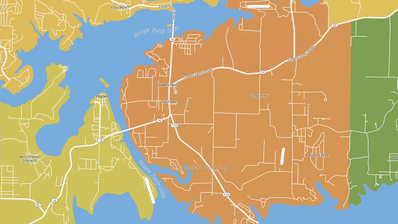 Greers Ferry, AR Map of Vandalism Rates