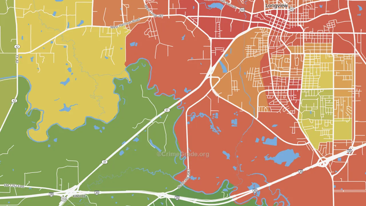 Greggton, TX Map of Vandalism Rates