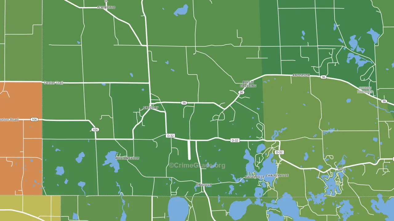 Gregory, MI Map of Vandalism Rates