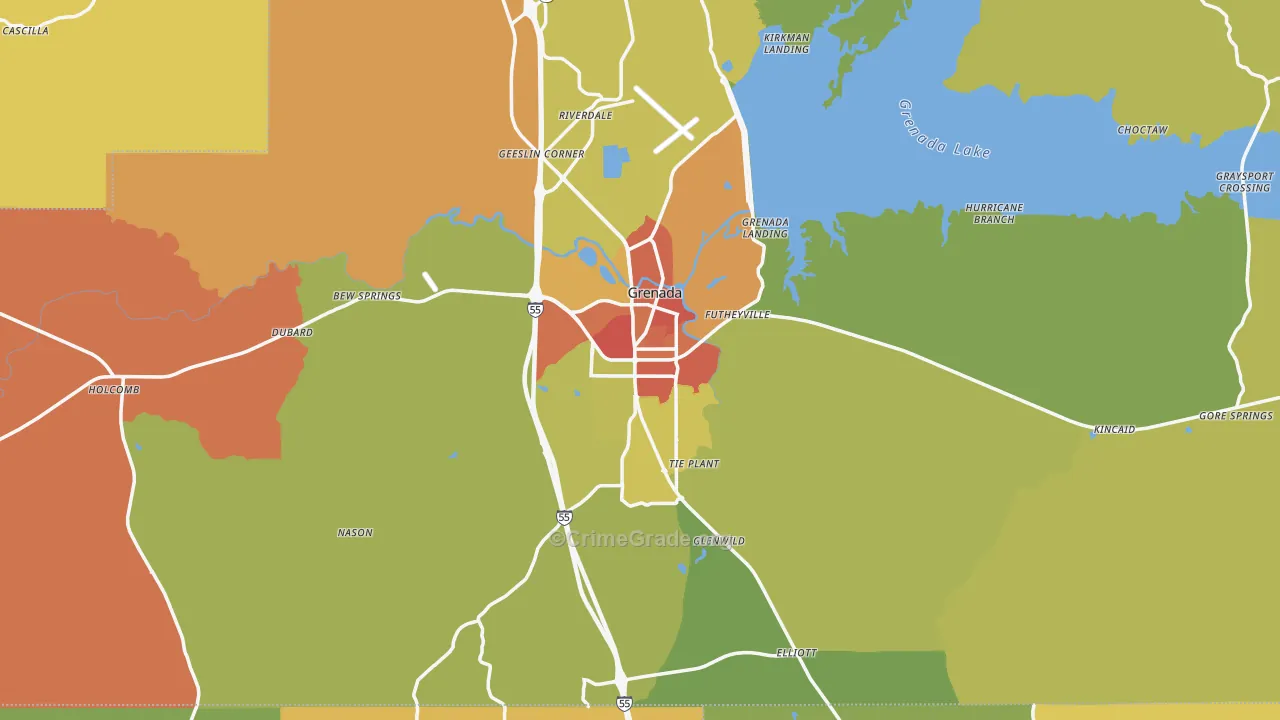 Grenada, MS Map of Vandalism Rates