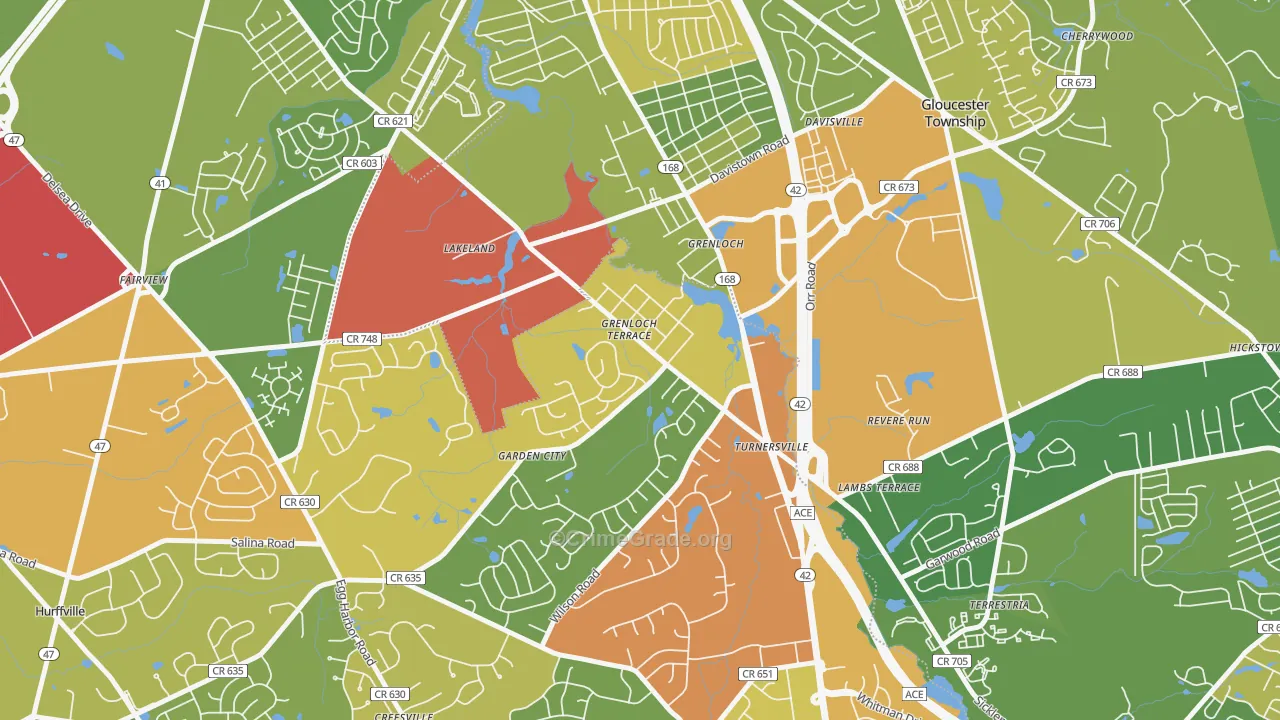 Grenloch, NJ Map of Vandalism Rates