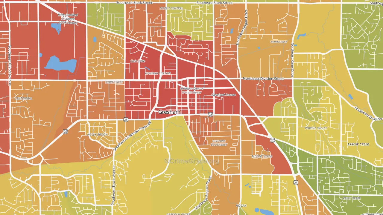 Gresham-City Central, Gresham, OR Map of Vandalism Rates