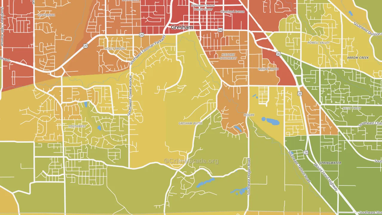 Gresham-Gresham Butte, Gresham, OR Map of Vandalism Rates