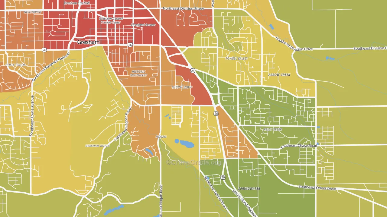 Gresham-Mt. Hood, Gresham, OR Map of Vandalism Rates