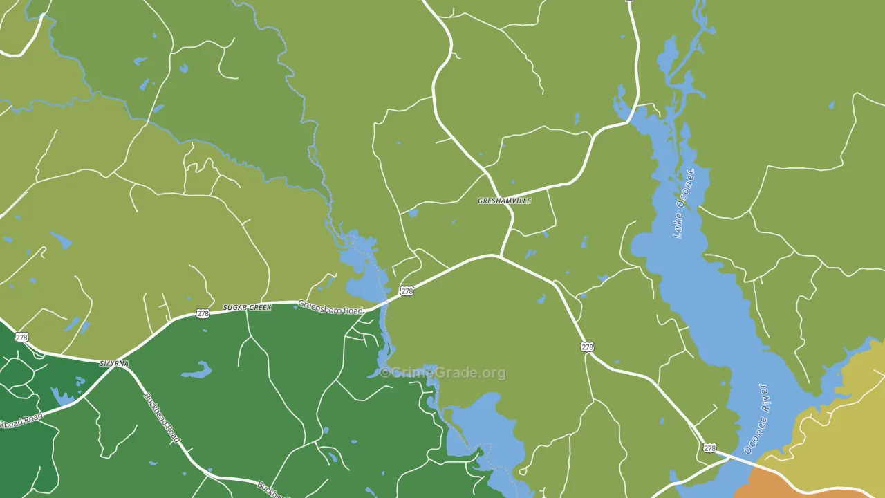 Greshamville, GA Map of Vandalism Rates