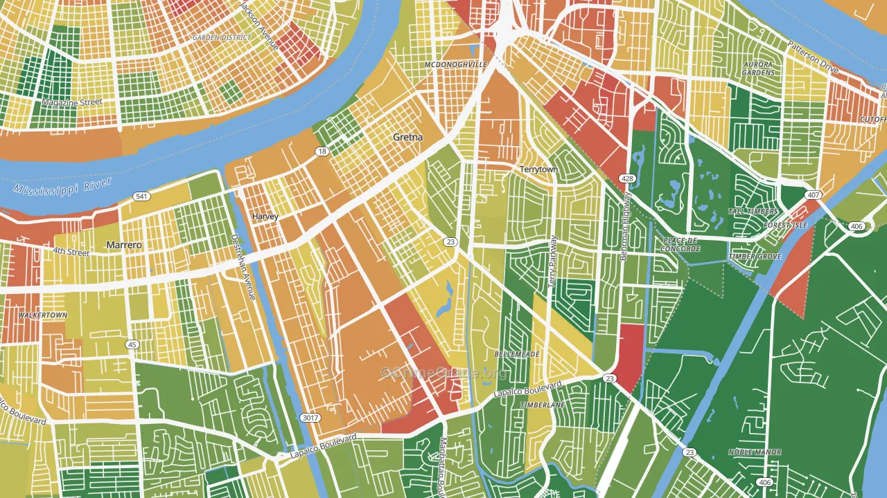 Gretna, LA Map of Vandalism Rates