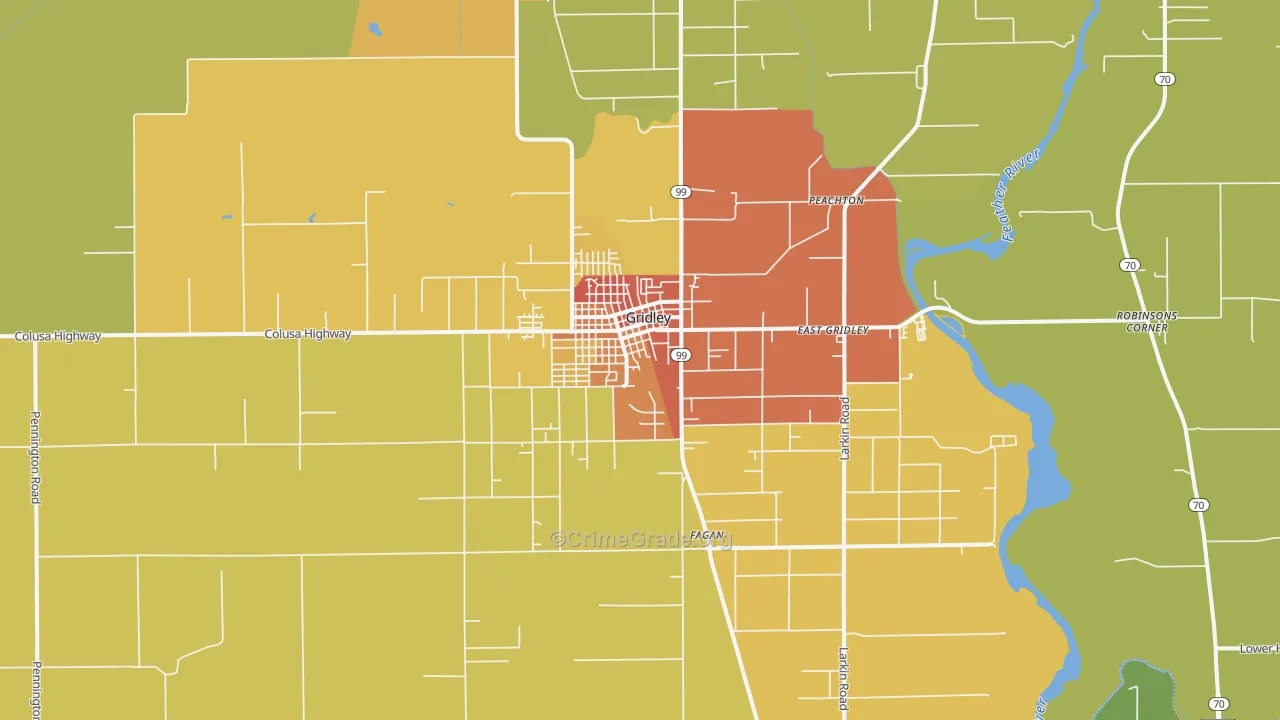 Gridley, CA Map of Vandalism Rates