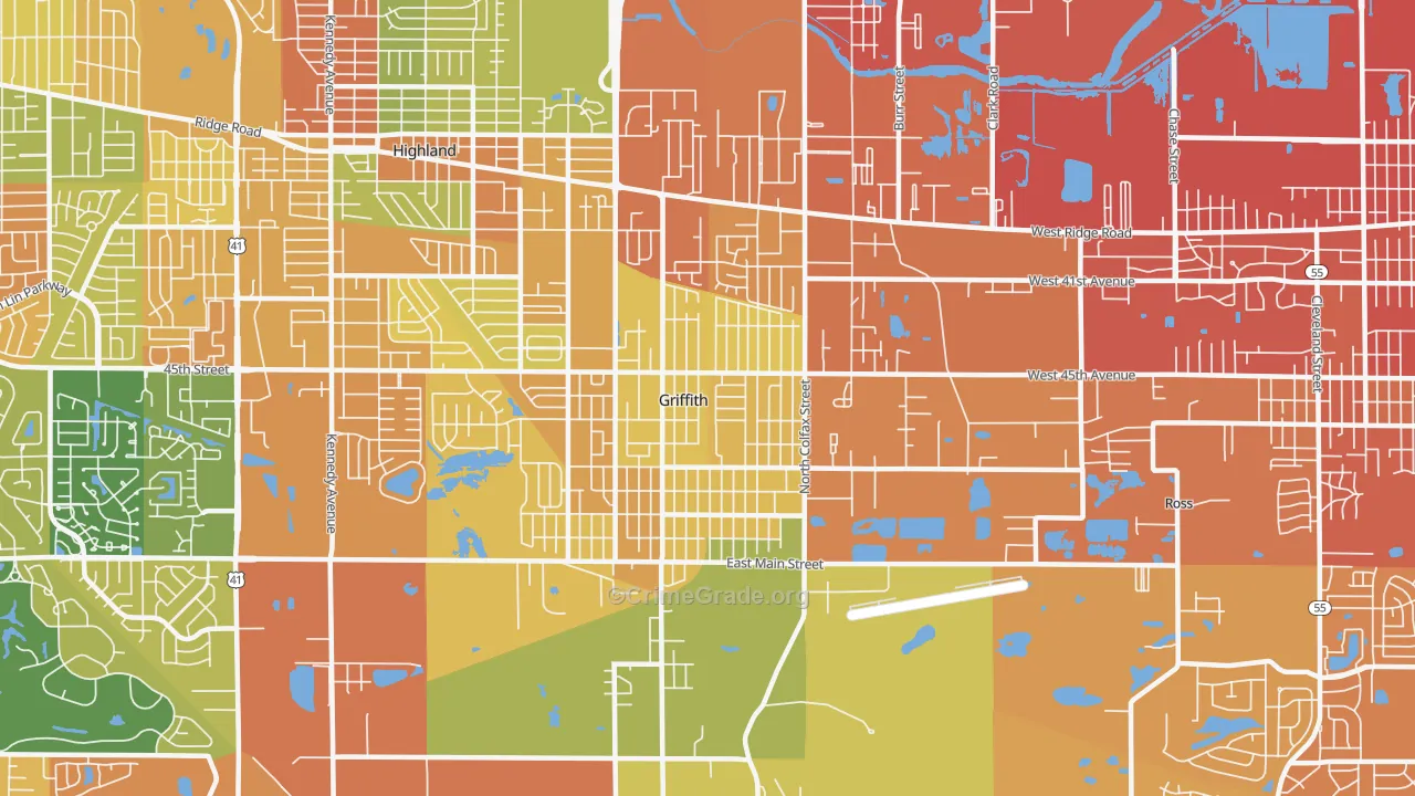 Griffith, IN Map of Vandalism Rates