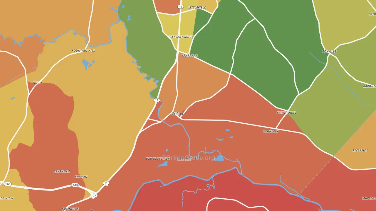 Grifton, NC Map of Vandalism Rates
