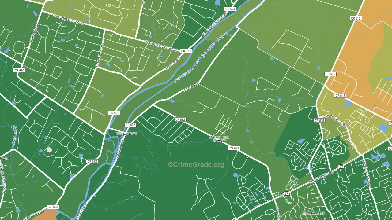 Griggstown, NJ Map of Vandalism Rates