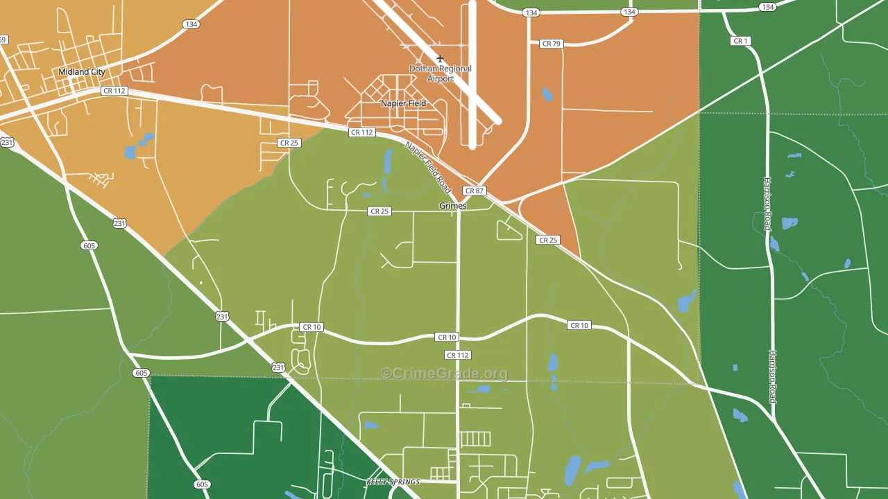 Grimes, AL Map of Vandalism Rates