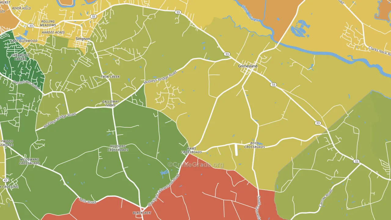Grimesland, NC Map of Vandalism Rates
