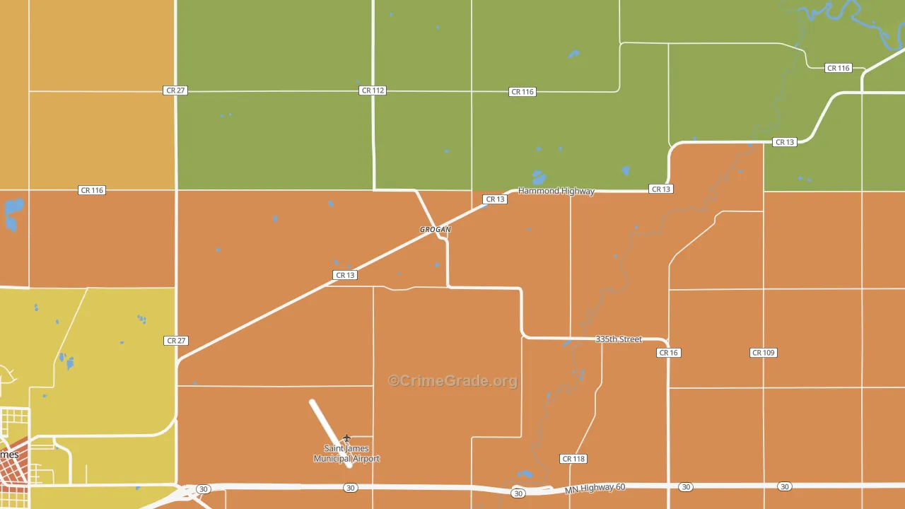 Grogan, MN Map of Vandalism Rates