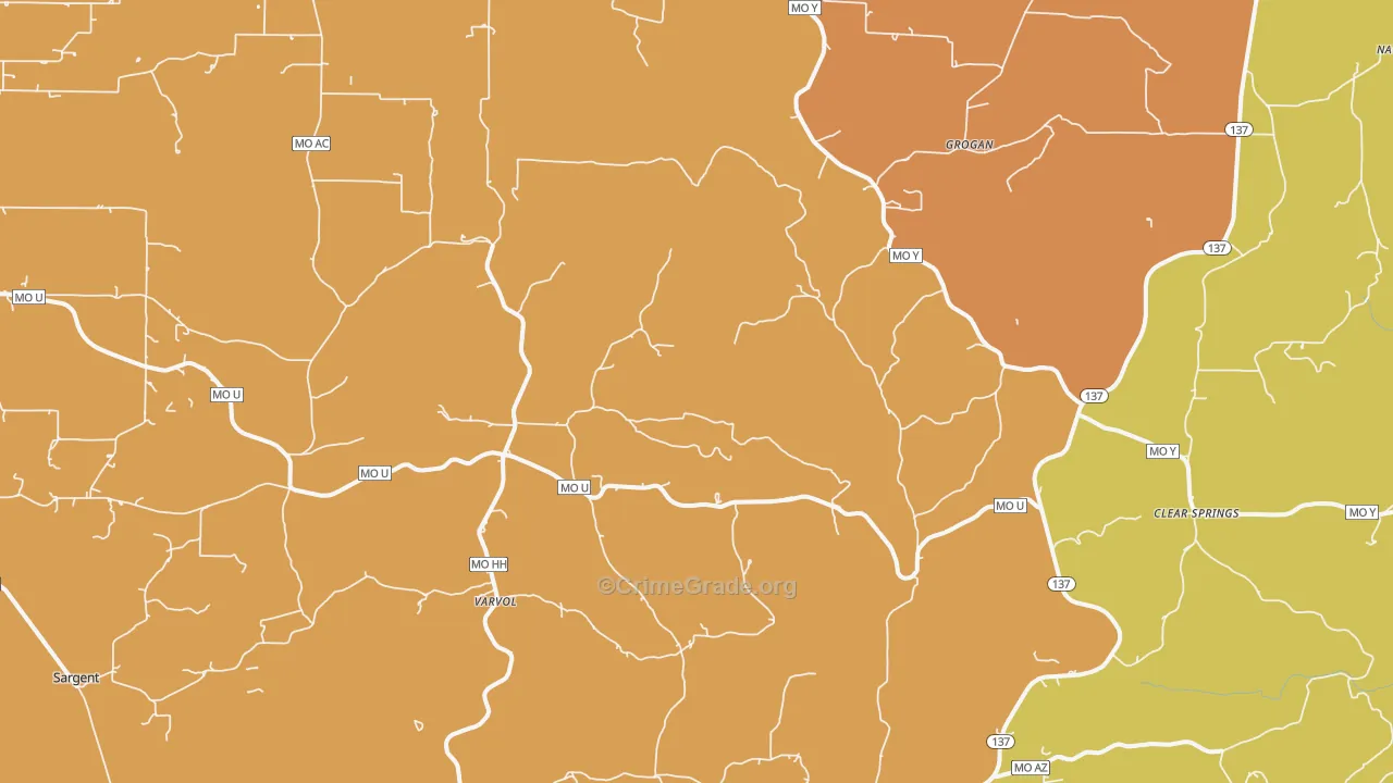 Grogan, MO Map of Vandalism Rates
