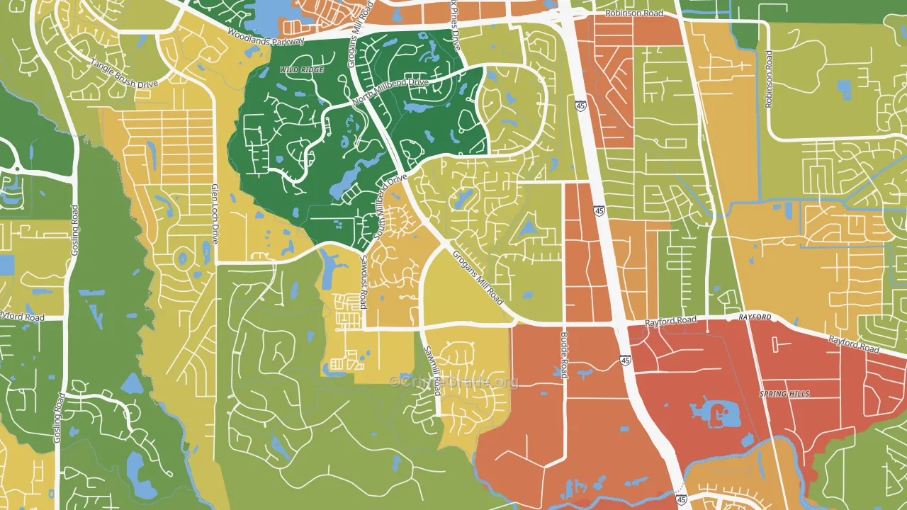 Grogan's Mill, The Woodlands, TX Map of Vandalism Rates
